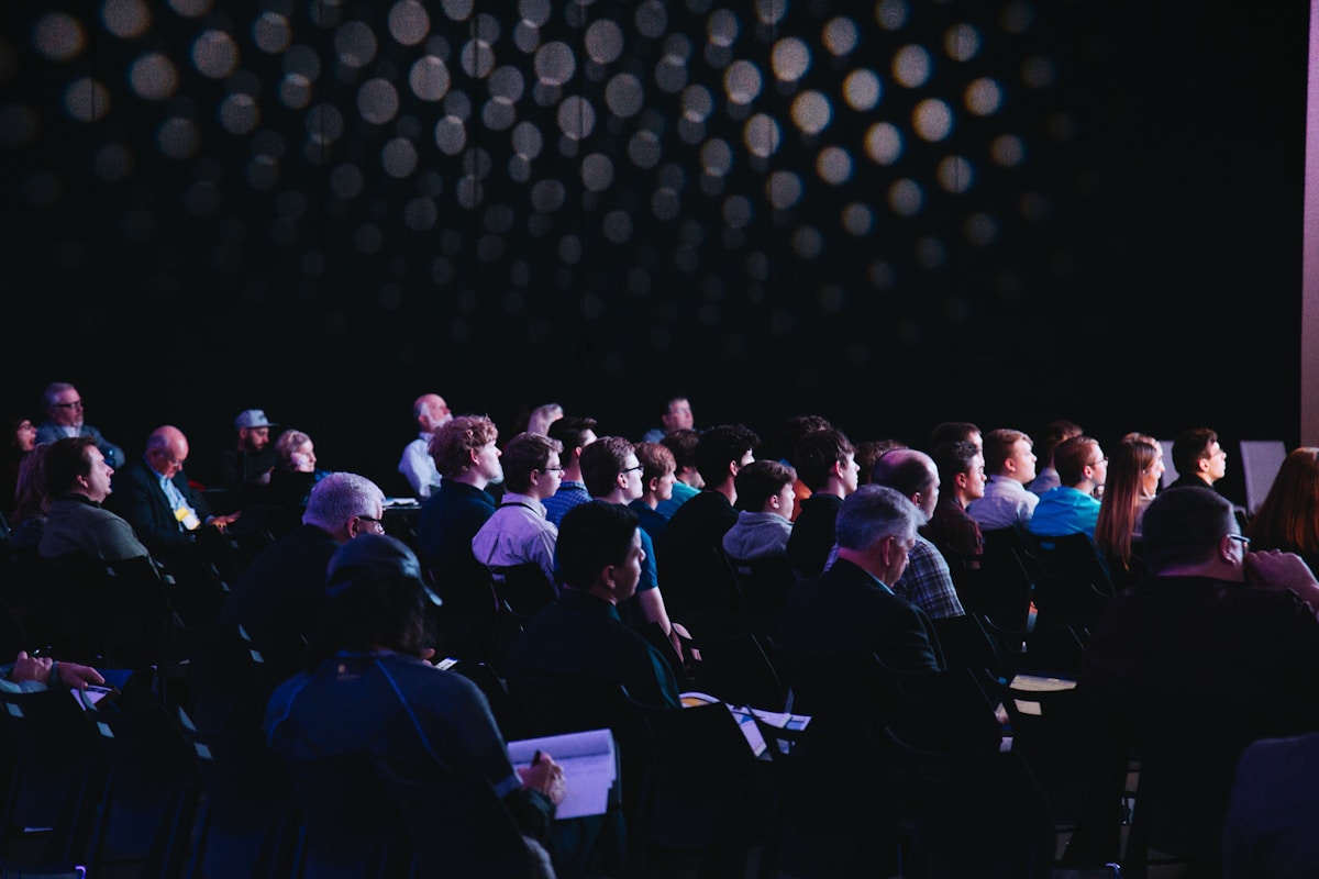 Hotel meeting and conference space set for a corporate group event